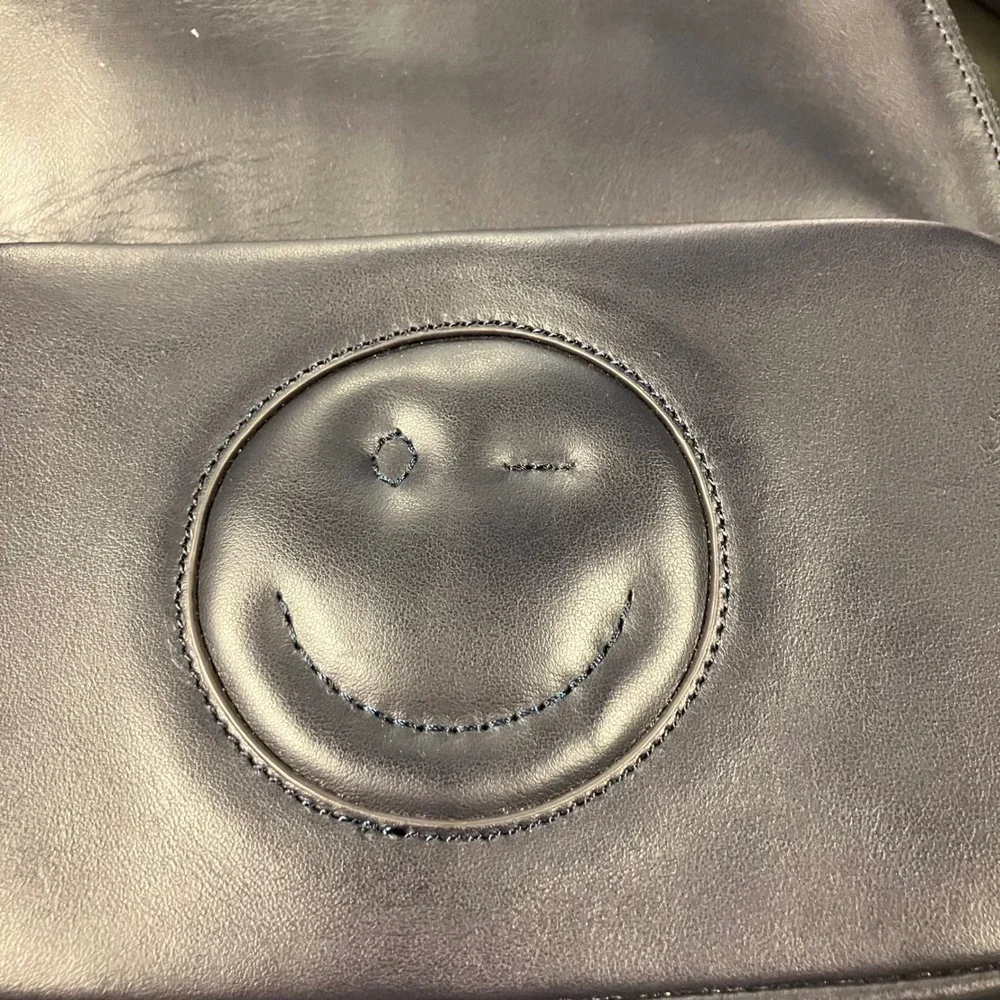 Anya Hindmarch Wink Smiley Face Navy Blue Leather Backpack Gold Hardware